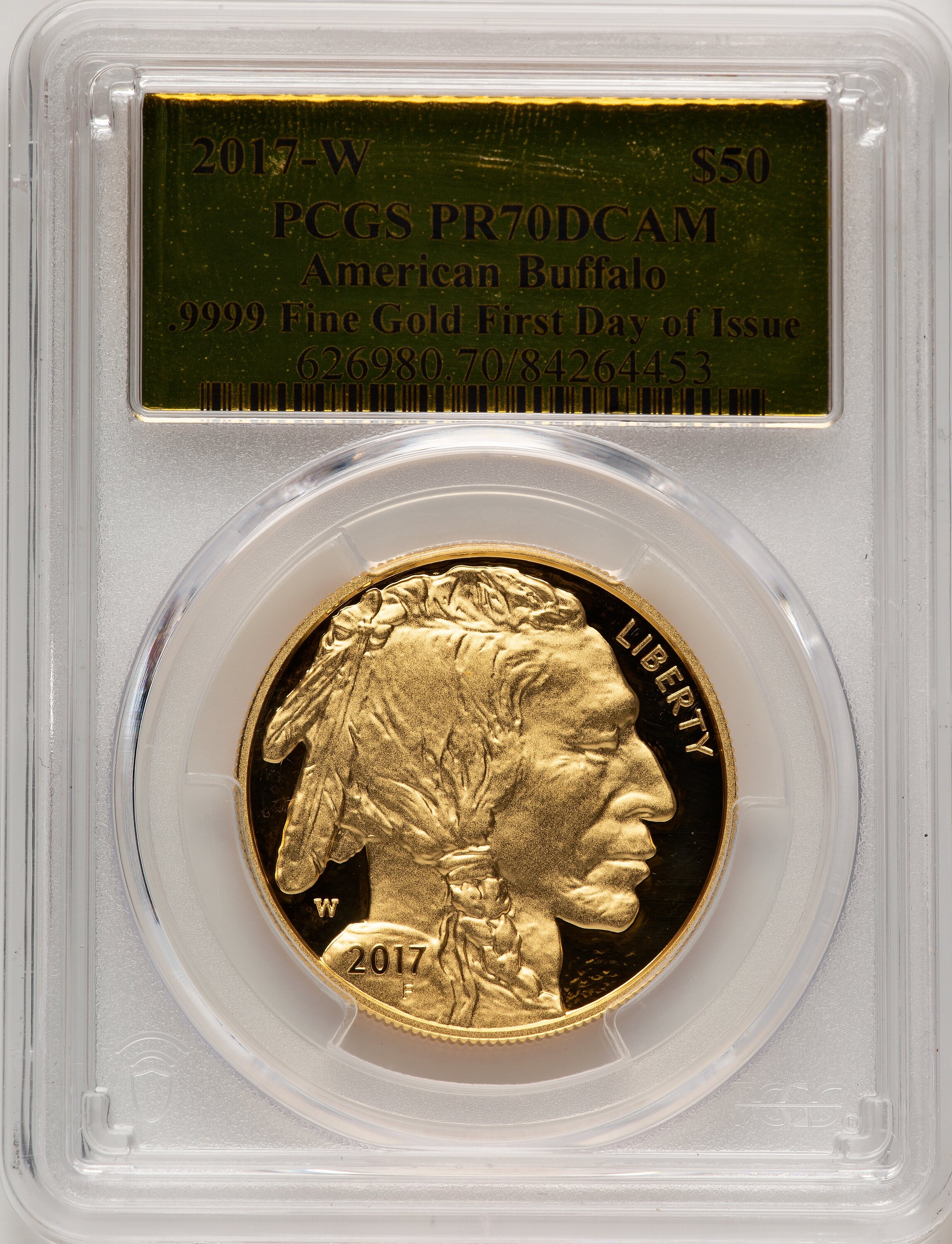 2017-W G$50 Buffalo First Day of Issue,  PR, DC Gold Foil 70 PCGS