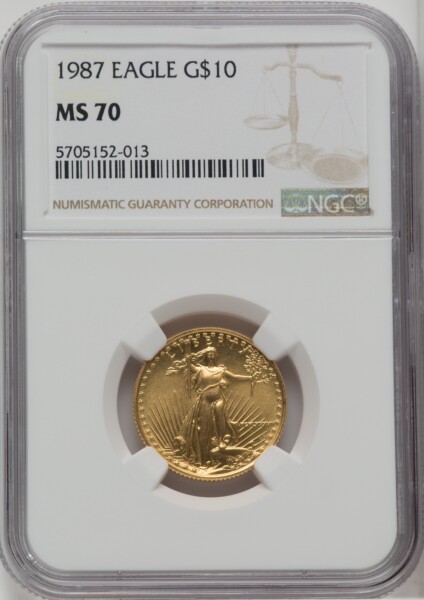 1987 $10 Quarter-Ounce Gold Eagle, MS Brown Label 70 NGC