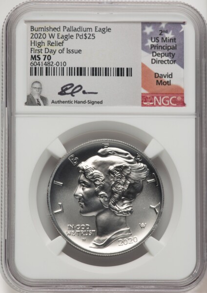2020-W Palladium Eagle 1 oz Burnished FDI David Motl 70 NGC