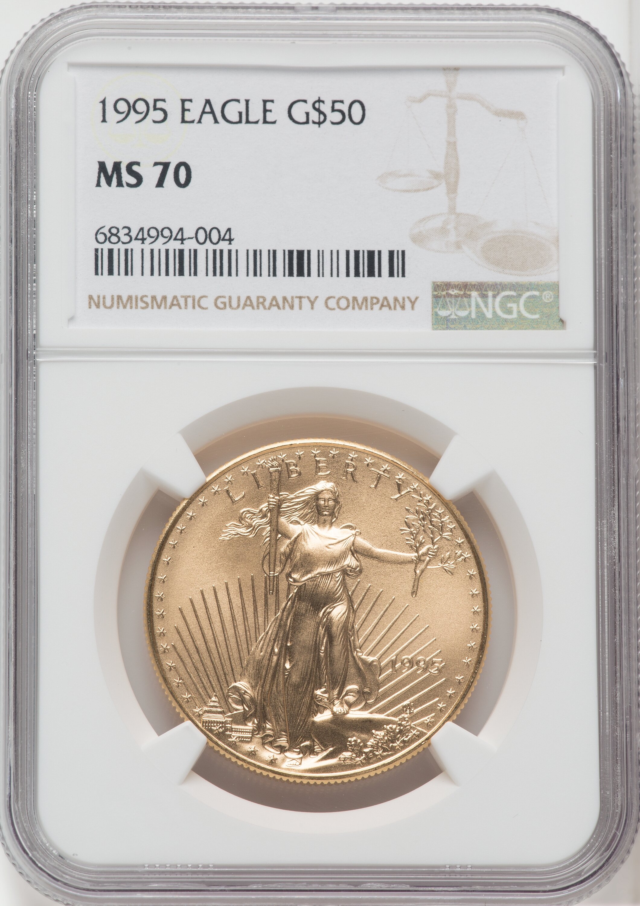 1995 $50 One-Ounce Gold Eagle, MS Brown Label 70 NGC
