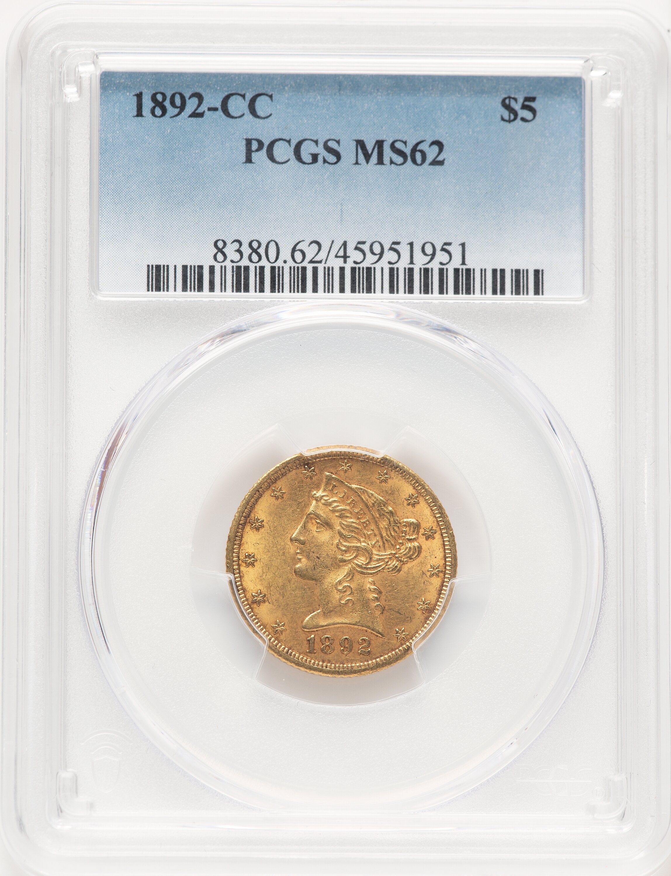 1892-CC $5 62 PCGS