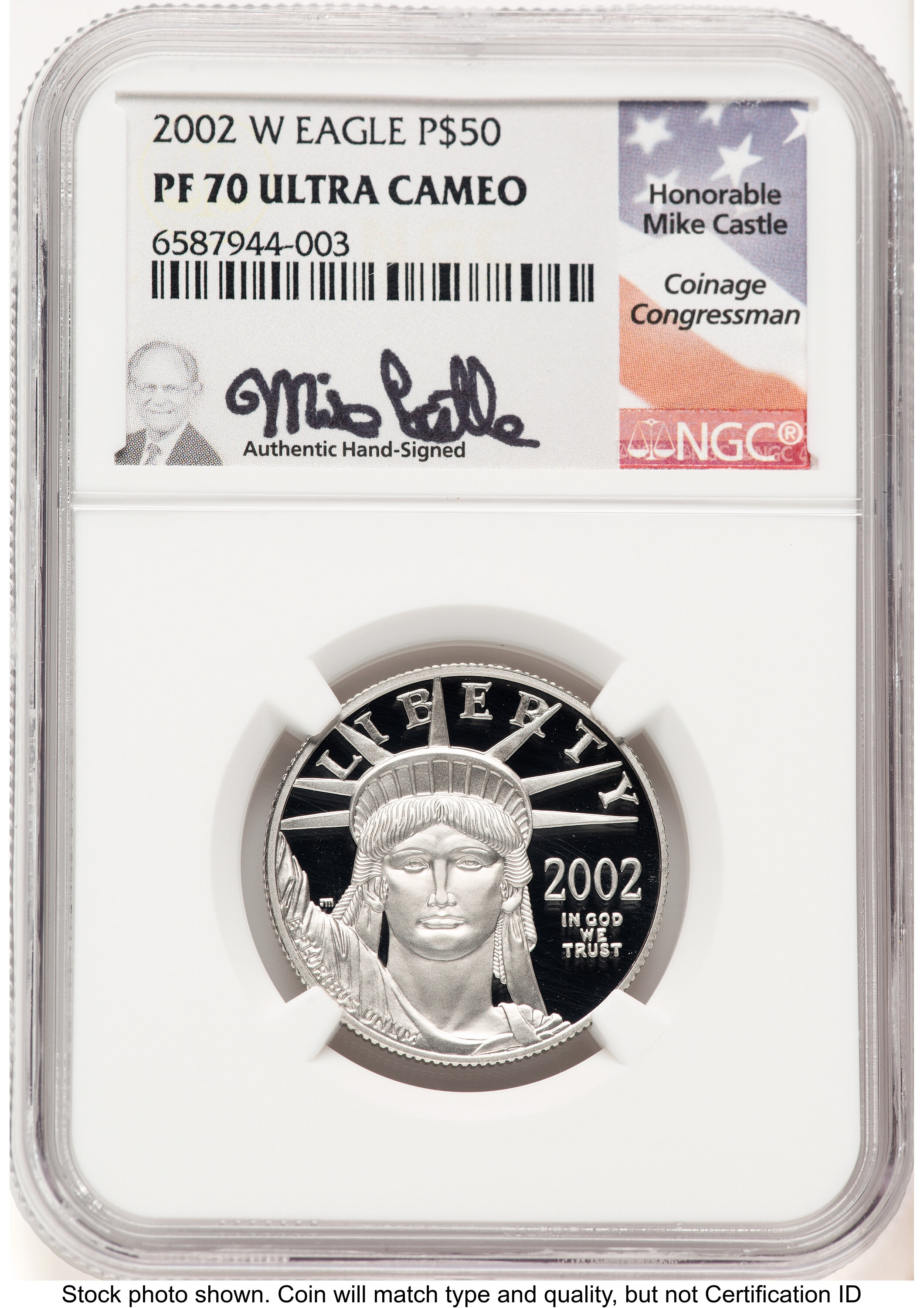 2002-W Proof Platinum Eagle 1/2 oz Mike Castle 70 NGC