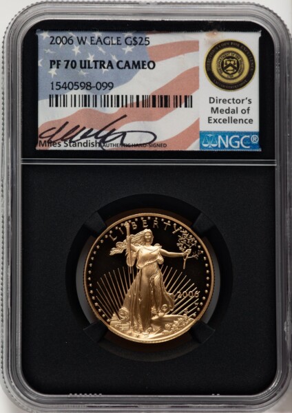 2006-W $25 Half-Ounce Gold Eagle, PR DC Miles Standish 70 NGC