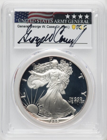 1986-S Proof Silver Eagle 1 oz George Casey 70 PCGS