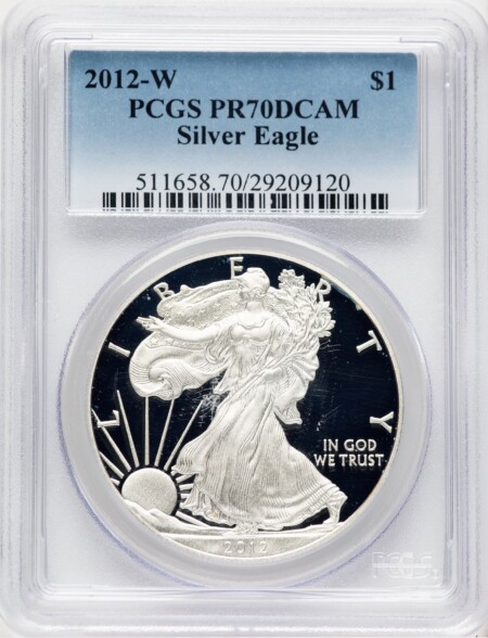 2012-W Proof Silver Eagle 1 oz Blue Gradient 70 PCGS