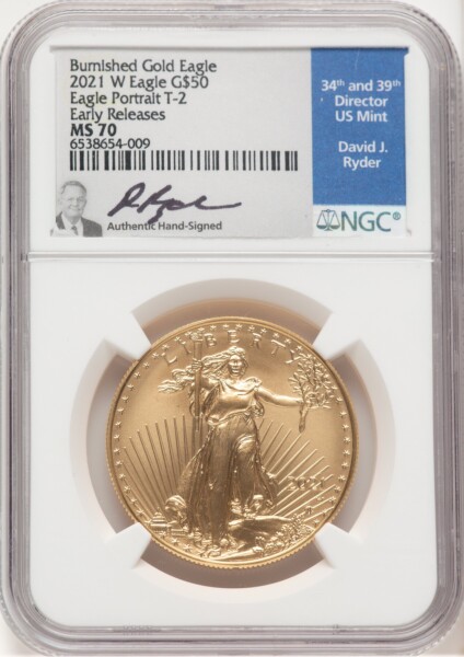 2021-W TY2 Burnished Gold Eagle 1 oz ER David Ryder 70 NGC