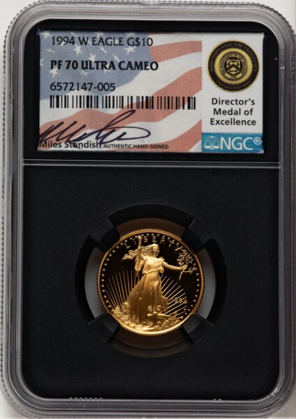 1994-W $10 Quarter-Ounce Gold Eagle, PR, DC Miles Standish 70 NGC