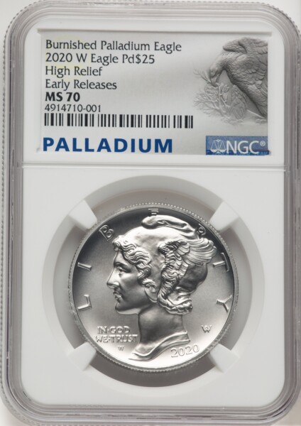 2020-W Palladium Eagle 1 oz Burnished ER Palladium Label 70 NGC