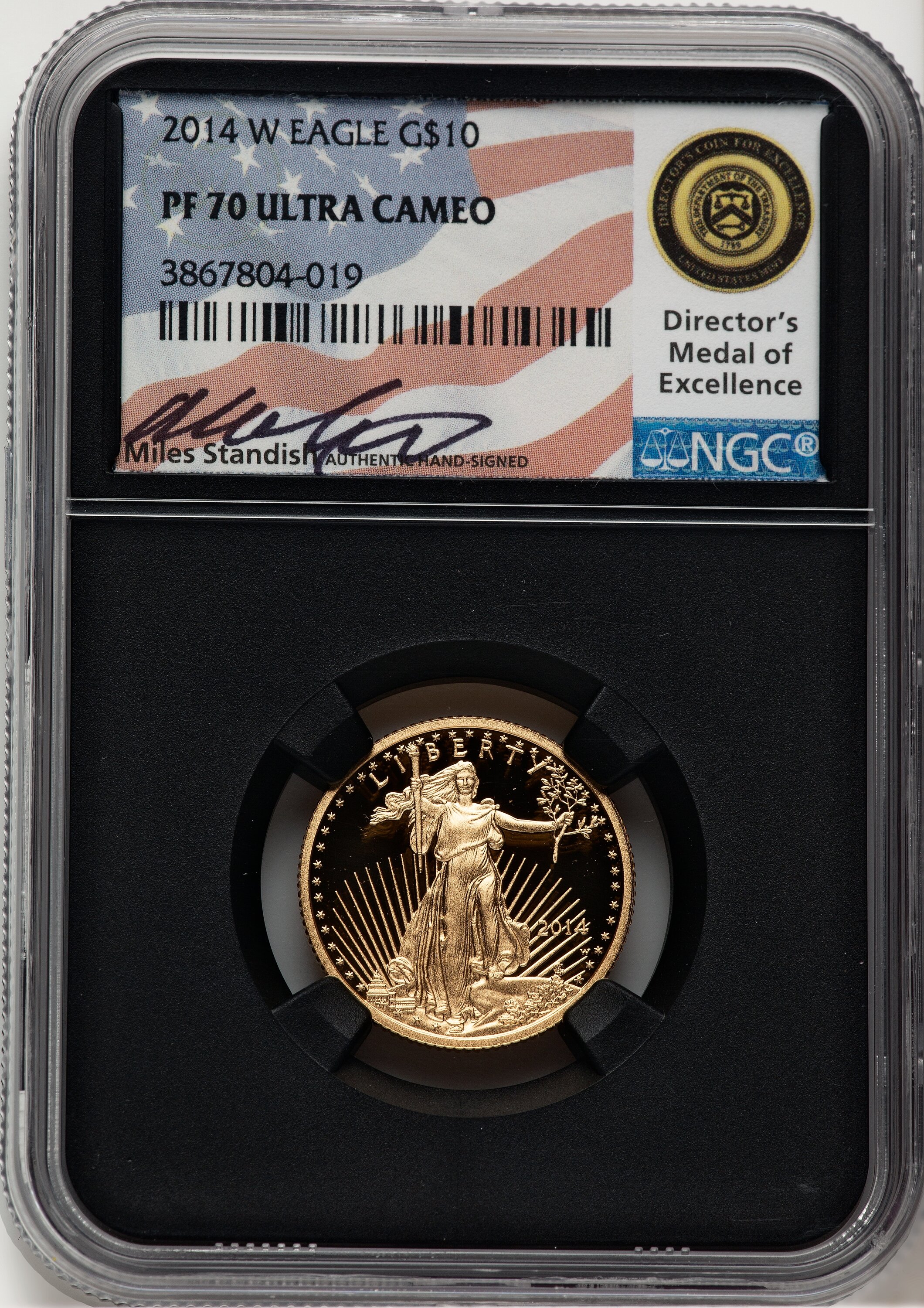 2014-W Quarter-Ounce Gold Eagle, DC Miles Standish 70 NGC