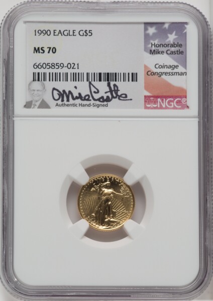 1990 $5 Tenth-Ounce Gold Eagle, MS 70 NGC
