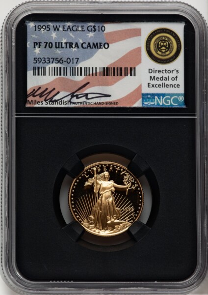 1995-W $10 Quarter-Ounce Gold Eagle, PR, DC Miles Standish 70 NGC