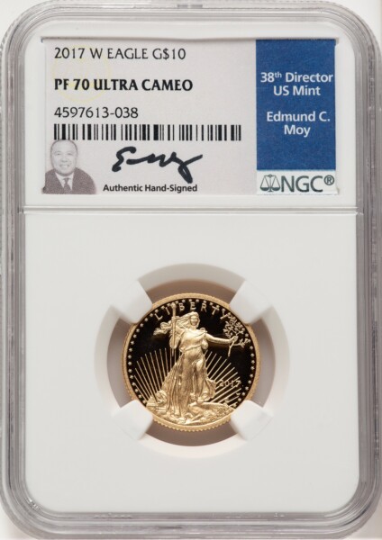2017-W $10 Quarter-Ounce Gold Eagle, PR, DC Ed Moy 70 NGC
