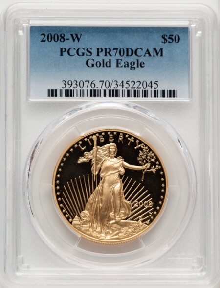 2008-W $50 One-Ounce Gold Eagle, PR DC Blue Gradient 70 PCGS