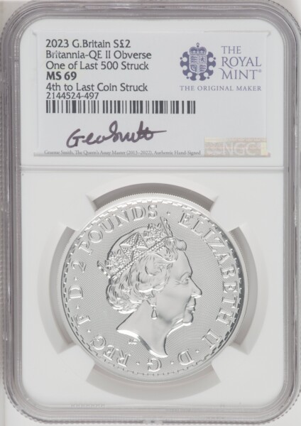 2023 G.B. S2 BRITANNIA-QE II OBVERSE 4TH TO LAST COIN STRUCK 69 NGC