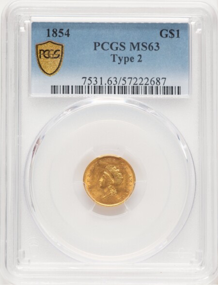 1854 G$1 Type Two PCGS Secure 63 PCGS