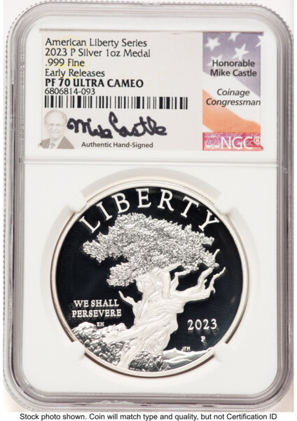 2023-P Silver American Liberty High Relief Medal ER Mike Castle 70 NGC