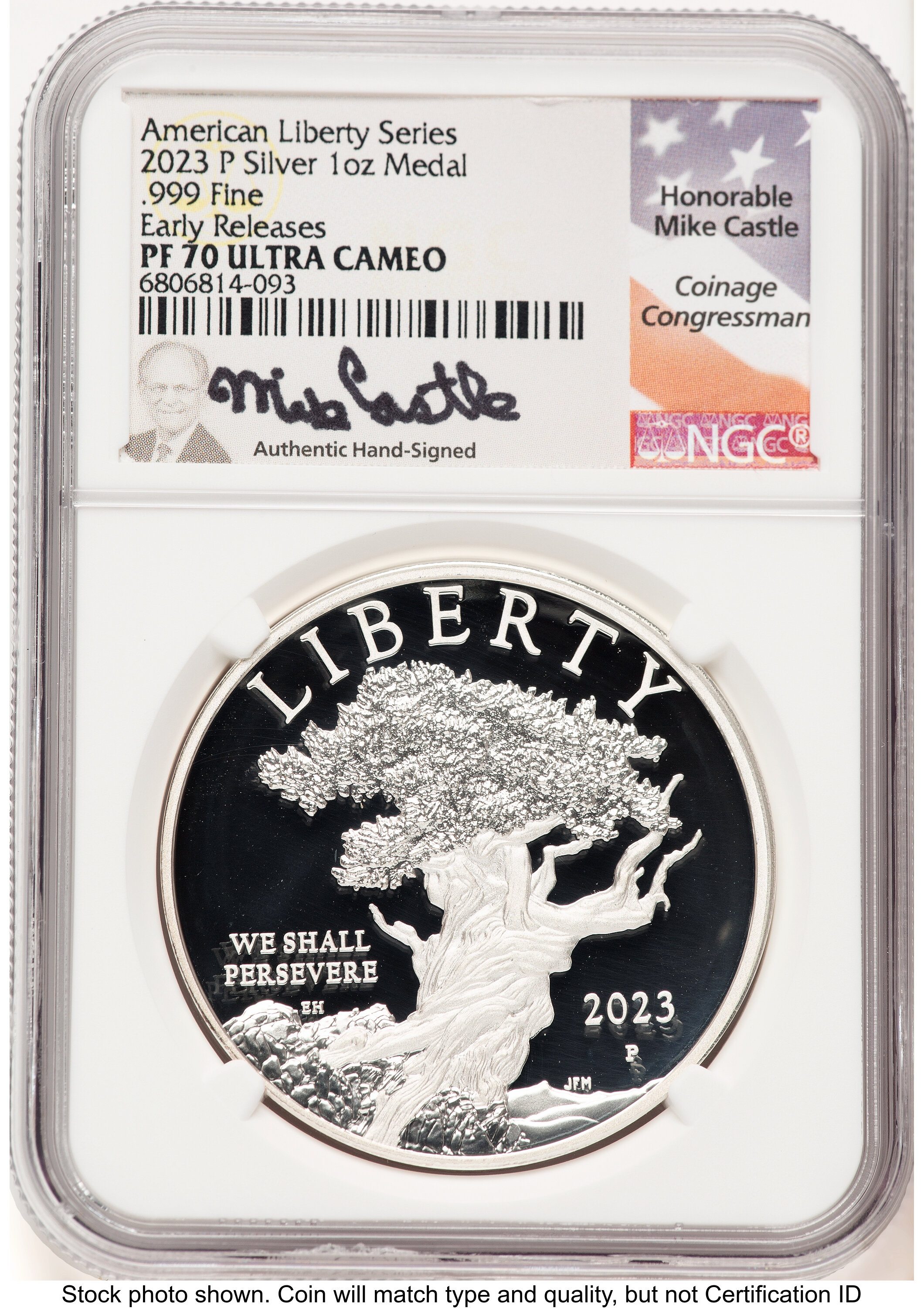 2023-P Silver American Liberty High Relief Medal ER Mike Castle 70 NGC