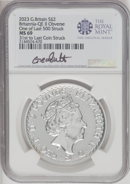2023 G.B. S2 BRITANNIA-QE II OBVERSE 31ST TO LAST COIN STRUCK 69 NGC