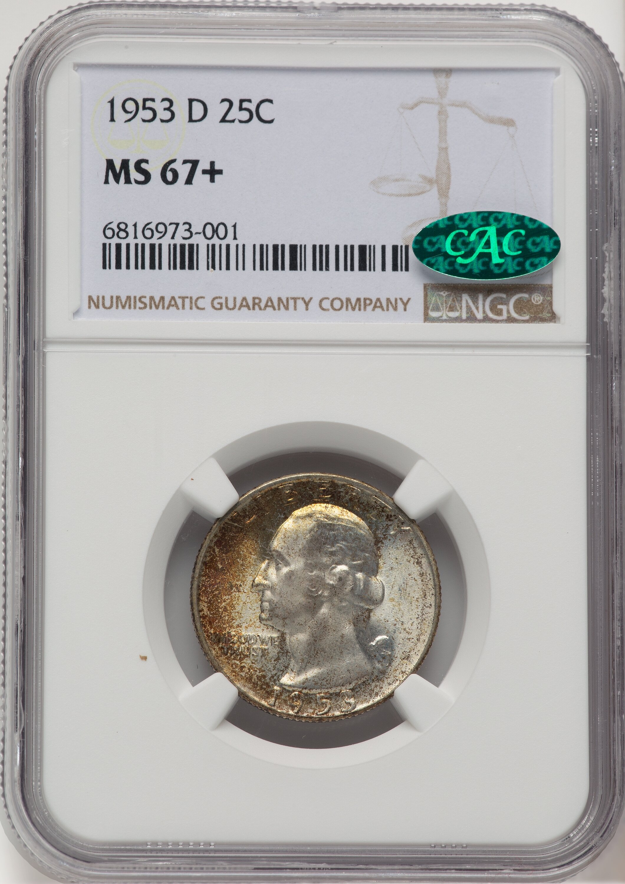 1953-D 25C CAC NGC Plus 67 NGC