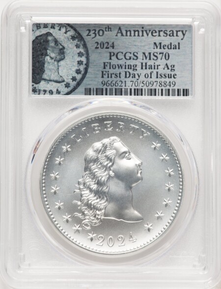 2024-(P) Silver 230th Anniversary Flowing Hair Medal FDI Flowing Hair Label 70 PCGS