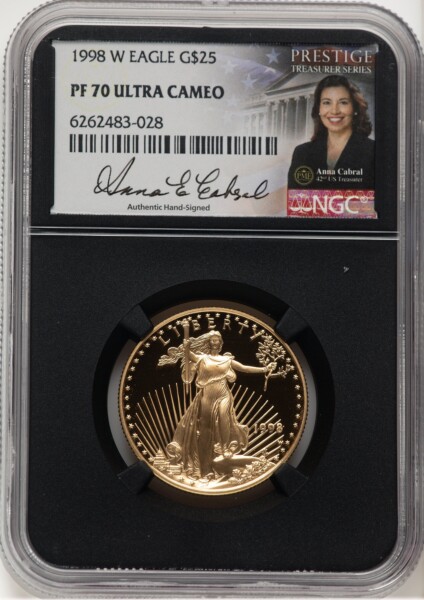1998-W Proof Gold Eagle 1/2 oz Anna Cabral Prestige Treasurer Series Blk Core 70 NGC
