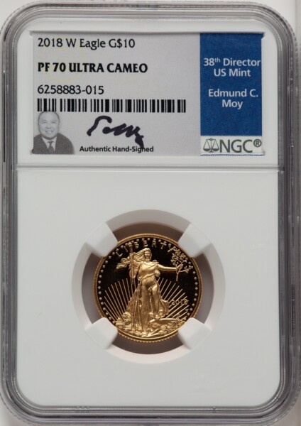 2018-W G$10 Quarter Ounce Gold Eagle, DC Ed Moy 70 NGC