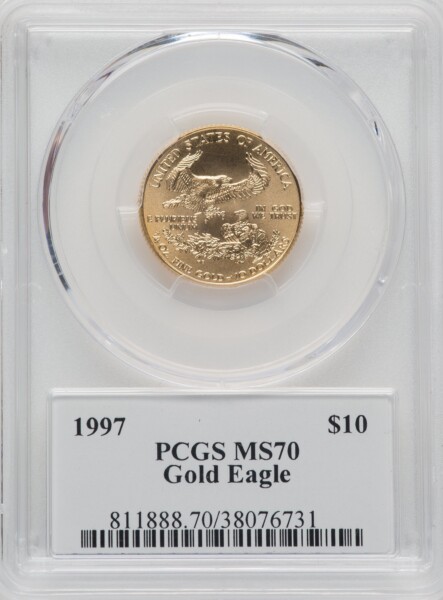 1997 $10 Quarter-Ounce Gold Eagle, Moy Ultra High Relief Signature, MS 70 PCGS