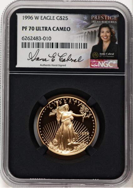 1996-W Proof Gold Eagle 1/2 oz Anna Cabral Prestige Treasurer Series Blk Core 70 NGC