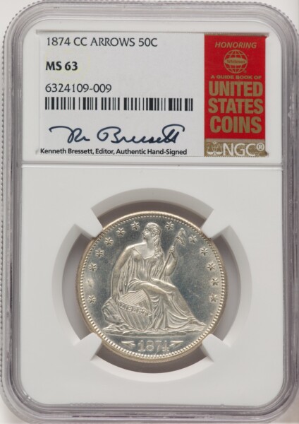 1874-CC 50C Arrows, MS Kenneth Bressett Red Book 63 NGC