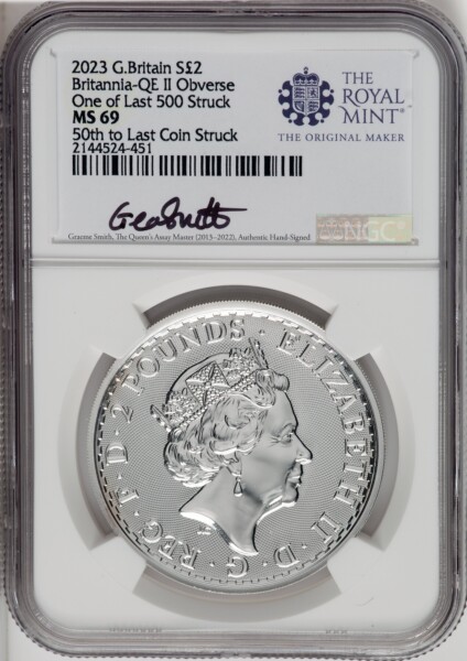 2023 G.B. S2 BRITANNIA-QE II OBVERSE 44TH TO LAST COIN STRUCK. 69 NGC