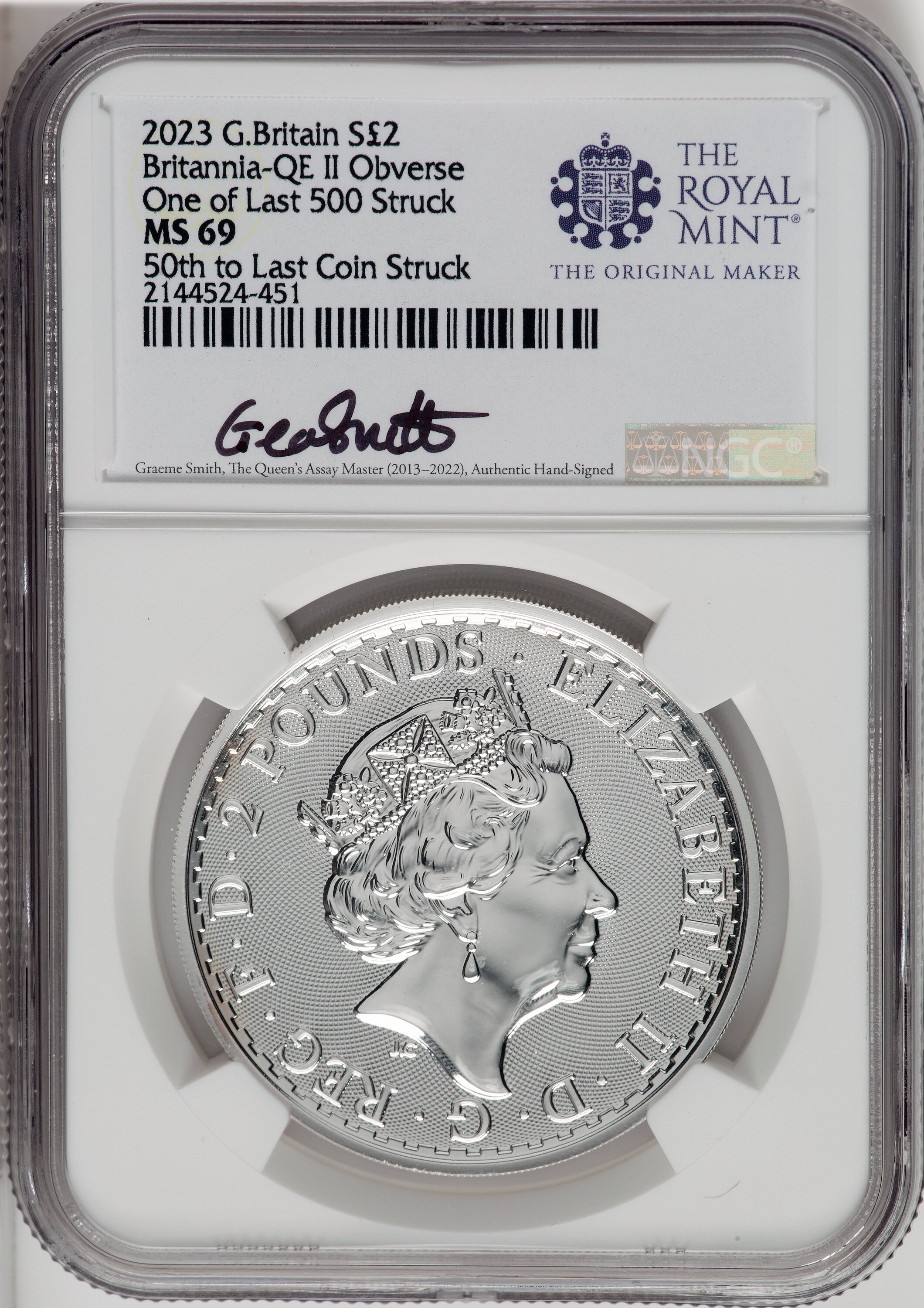 2023 G.B. S2 BRITANNIA-QE II OBVERSE 44TH TO LAST COIN STRUCK. 69 NGC
