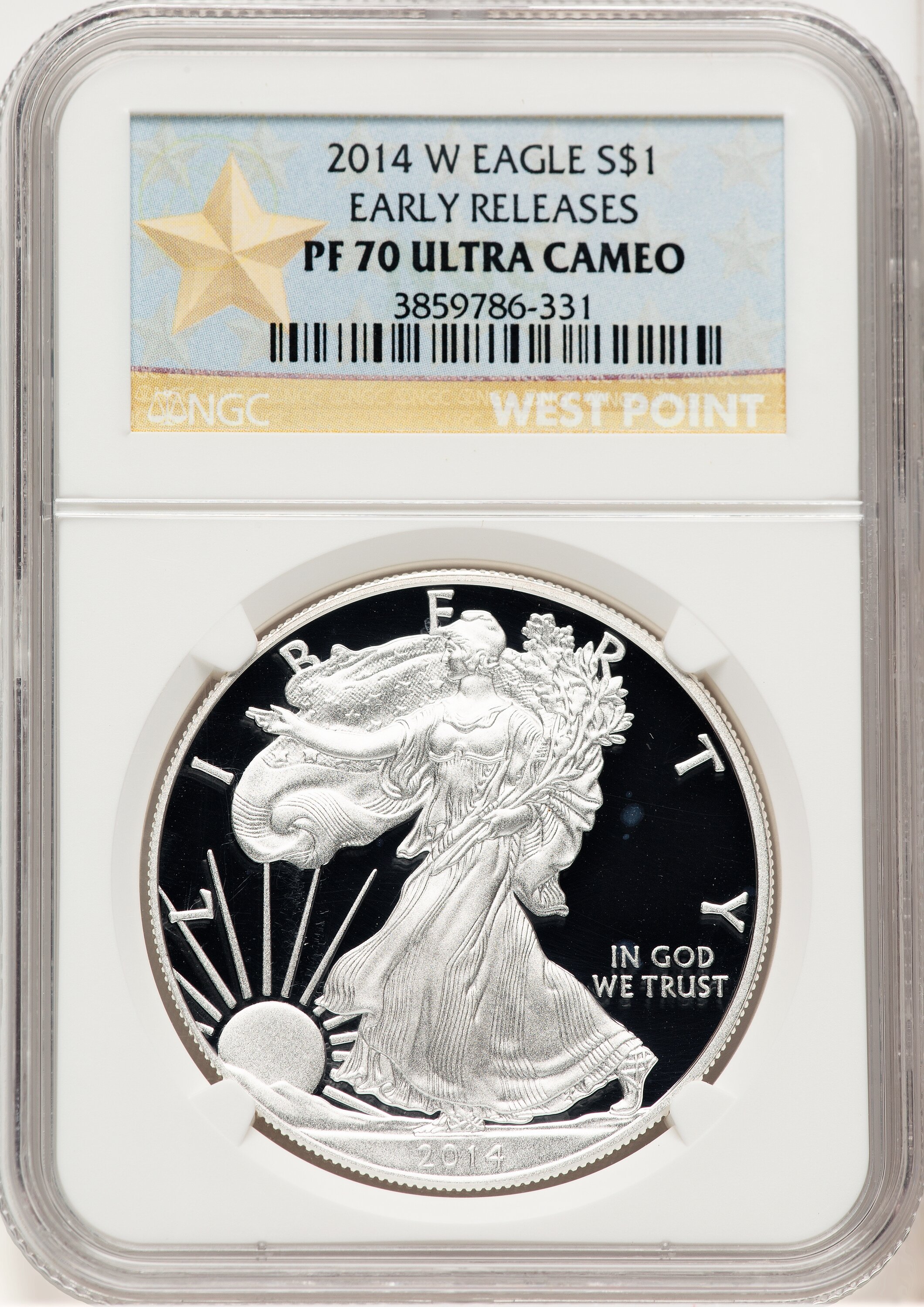 2014-W Proof Silver Eagle 1 oz ER West Point Star Label 70 NGC