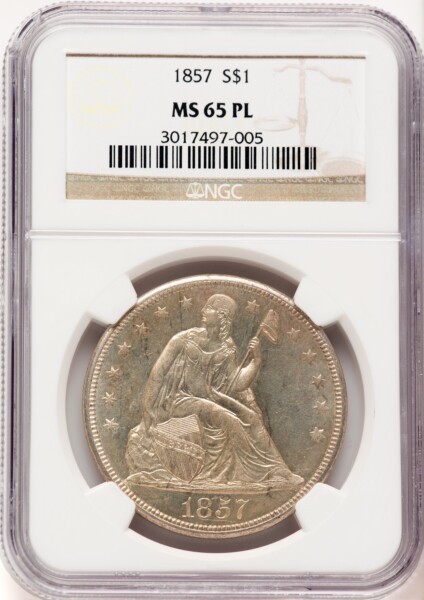 1857 $1, PL 65 NGC