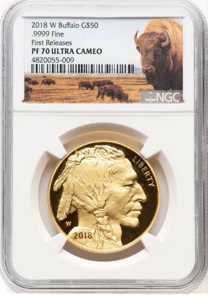 2018-W Proof Gold Buffalo 1 oz FR Bison Label 70 NGC