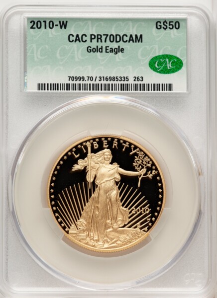 2010-W $50 One-Ounce Gold Eagle, PR DC 70 CACG