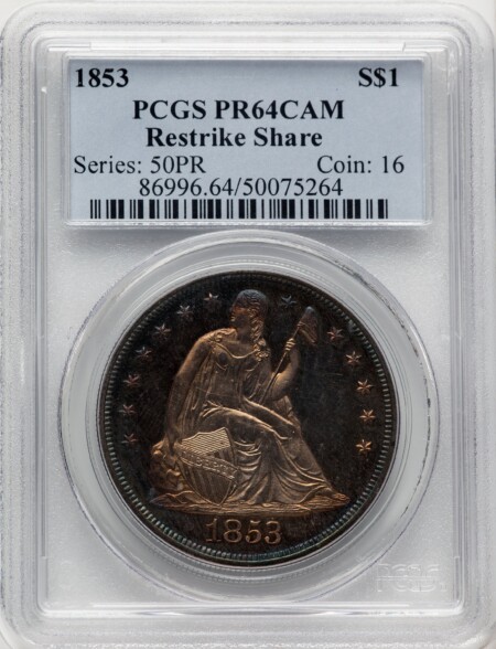 1853 S$1 Restrike, CA 64 PCGS