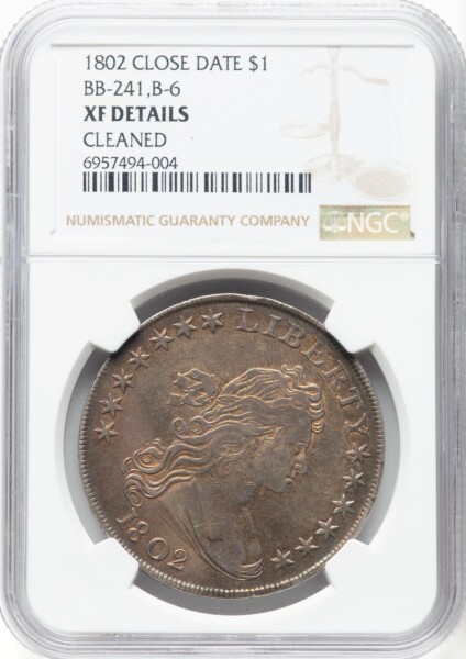 1802 $1 Narrow Date, B-6, BB-241, MS 40 Details NGC