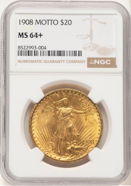 1908 $20 MOTTO NGC Plus 64 NGC
