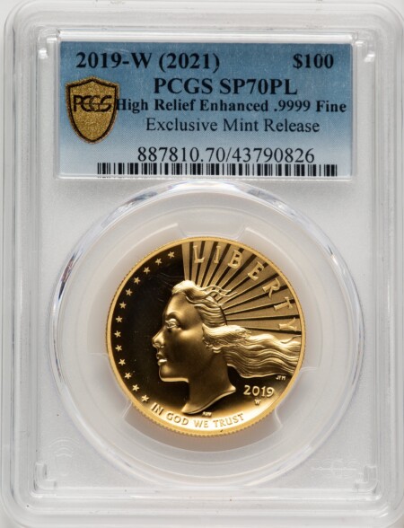 2019-W G$100 American Liberty High Relief, Enhanced, PL  Blue Gradient 70 PCGS