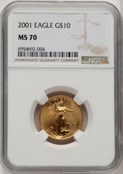 2001 $10 Quarter-Ounce Gold Eagle, MS Brown Label 70 NGC