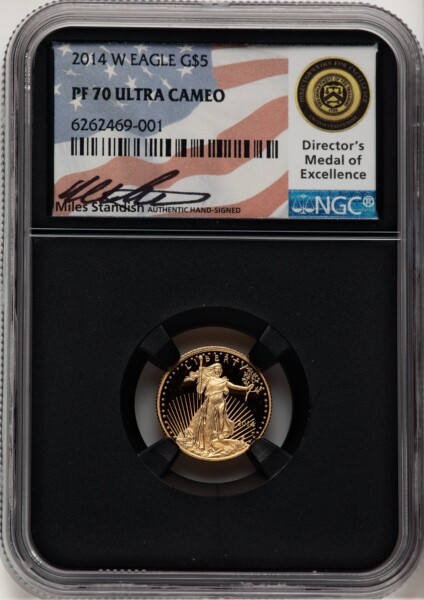 2014-W $5 Tenth-Ounce Gold Eagle, DC Miles Standish 70 NGC