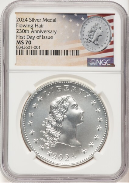 2024-(P) Silver 230th Anniversary Flowing Hair Medal FDI Flowing Hair Label 70 NGC