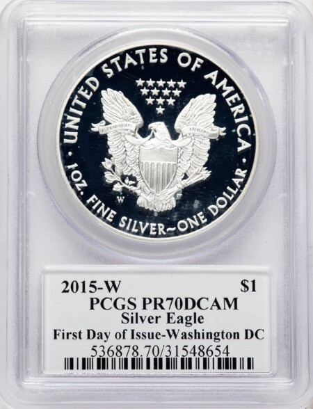 2015-W Proof Silver Eagle 1 oz FDI John Mercanti Washington 70 PCGS