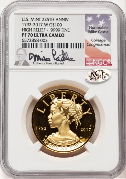 2017-W G$100 American Liberty High Relief, DC Mike Castle 70 NGC