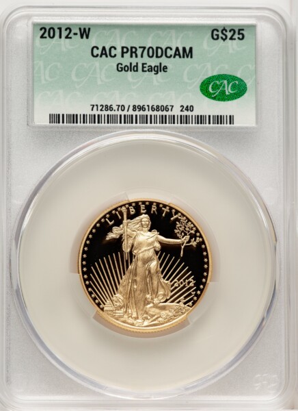 2012-W $25 Half-Ounce Gold Eagle PR, DC Brown Label 70 CACG