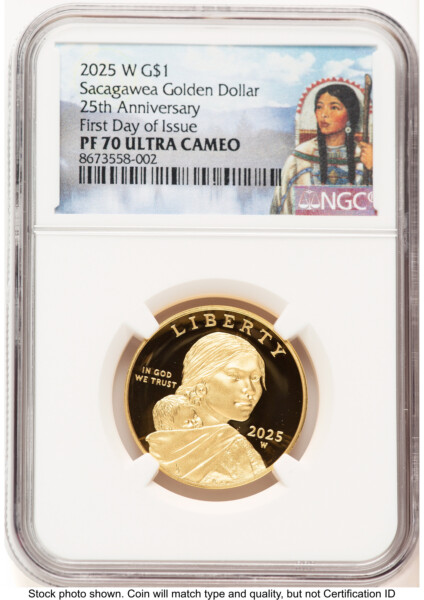 2025-W 1/2 oz Proof Gold Sacagawea 25th Anniversary FDI Native American Label 70 NGC