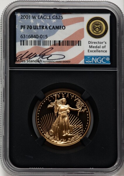 2001-W $25 Half-Ounce Gold Eagle, DC Miles Standish 70 NGC