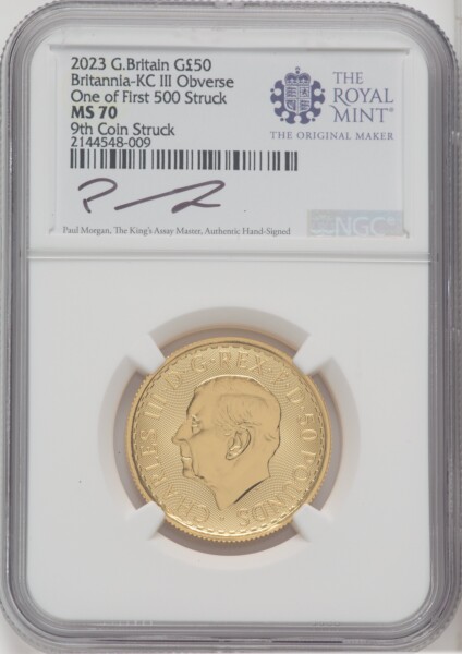 2023 G.B. G50 BRITANNIA-KC III OBVERSE 9TH COIN STRUCK 70 NGC