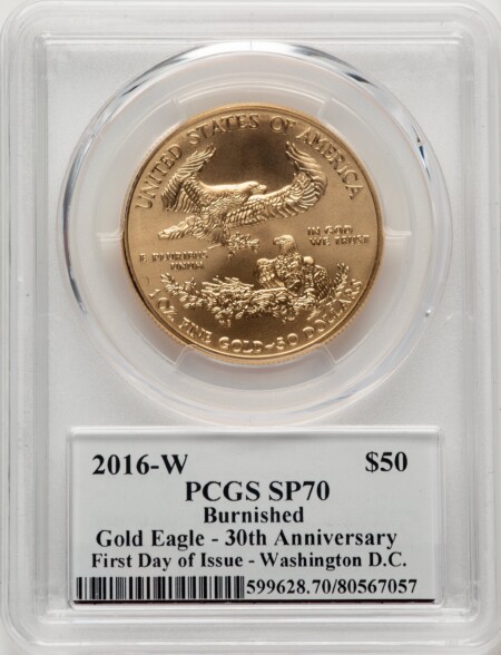 2016-W $50 One-Ounce Gold Eagle, Washington, SP FDI John Mercanti 70 PCGS