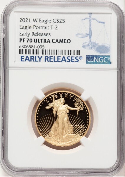 2021-W Type 2 Proof Gold Eagle 1/2 oz ER Blue 70 NGC